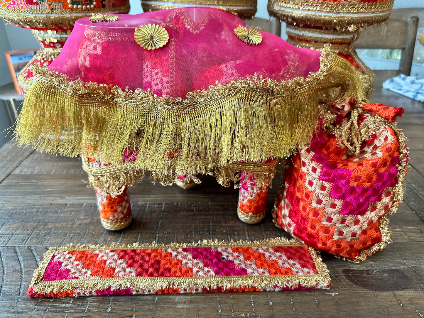 Orange and Pink Phulkari Haldi Essentials Set - Kaur Bridal