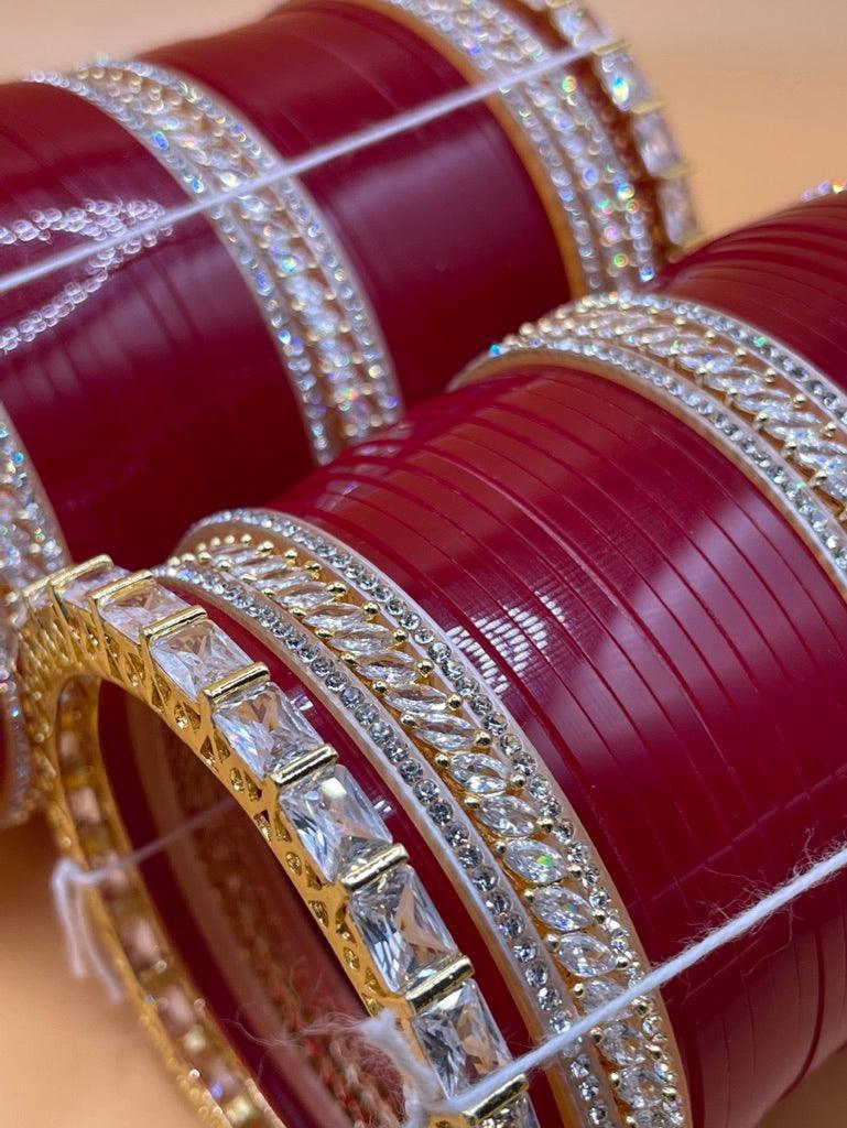 Emerald cut American Diamond Chura - Kaur Bridal