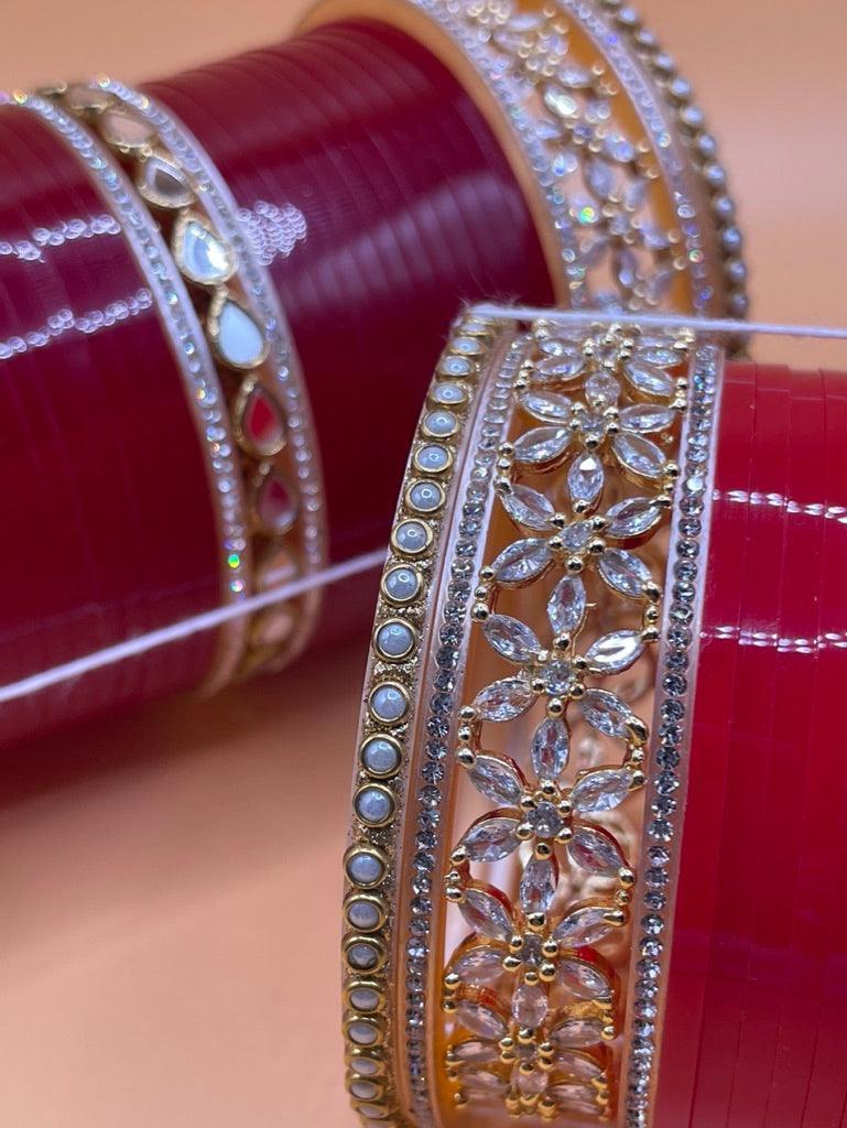 Flower American Diamond with Mirror Work Choora - Kaur Bridal