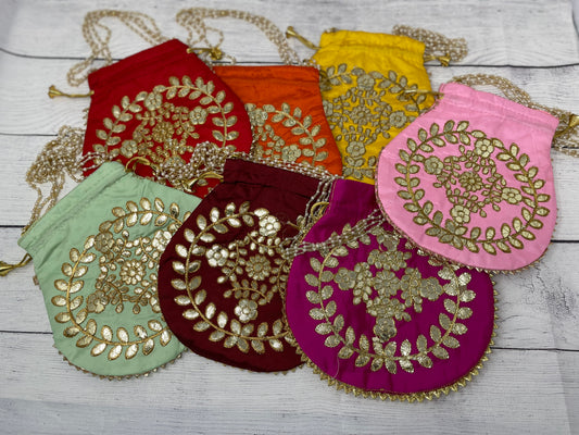 Gold Foil Embroidery Potli Bag - 5 Pack