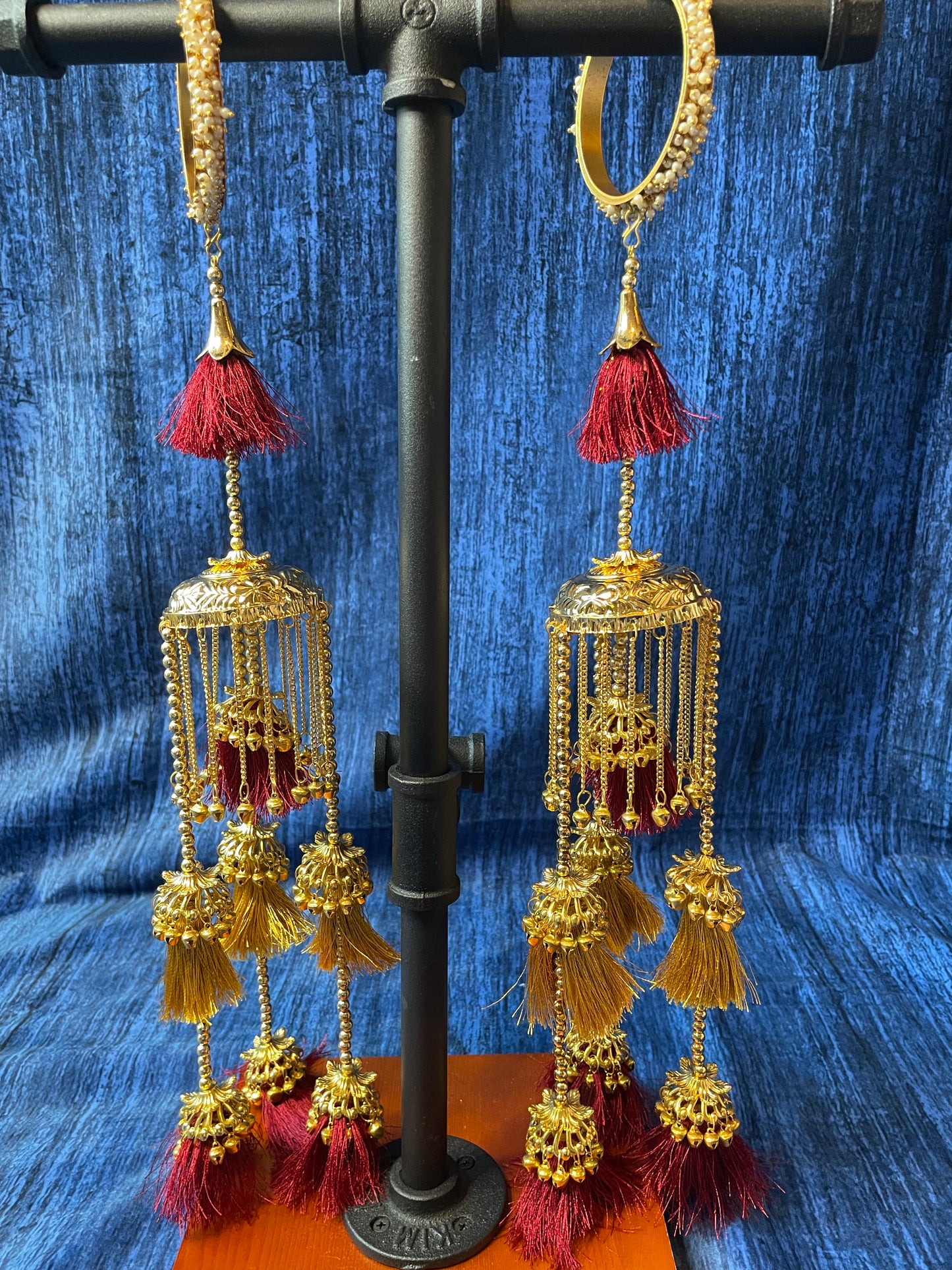 Maroon and Gold Tassel Kaleera - Kaur Bridal