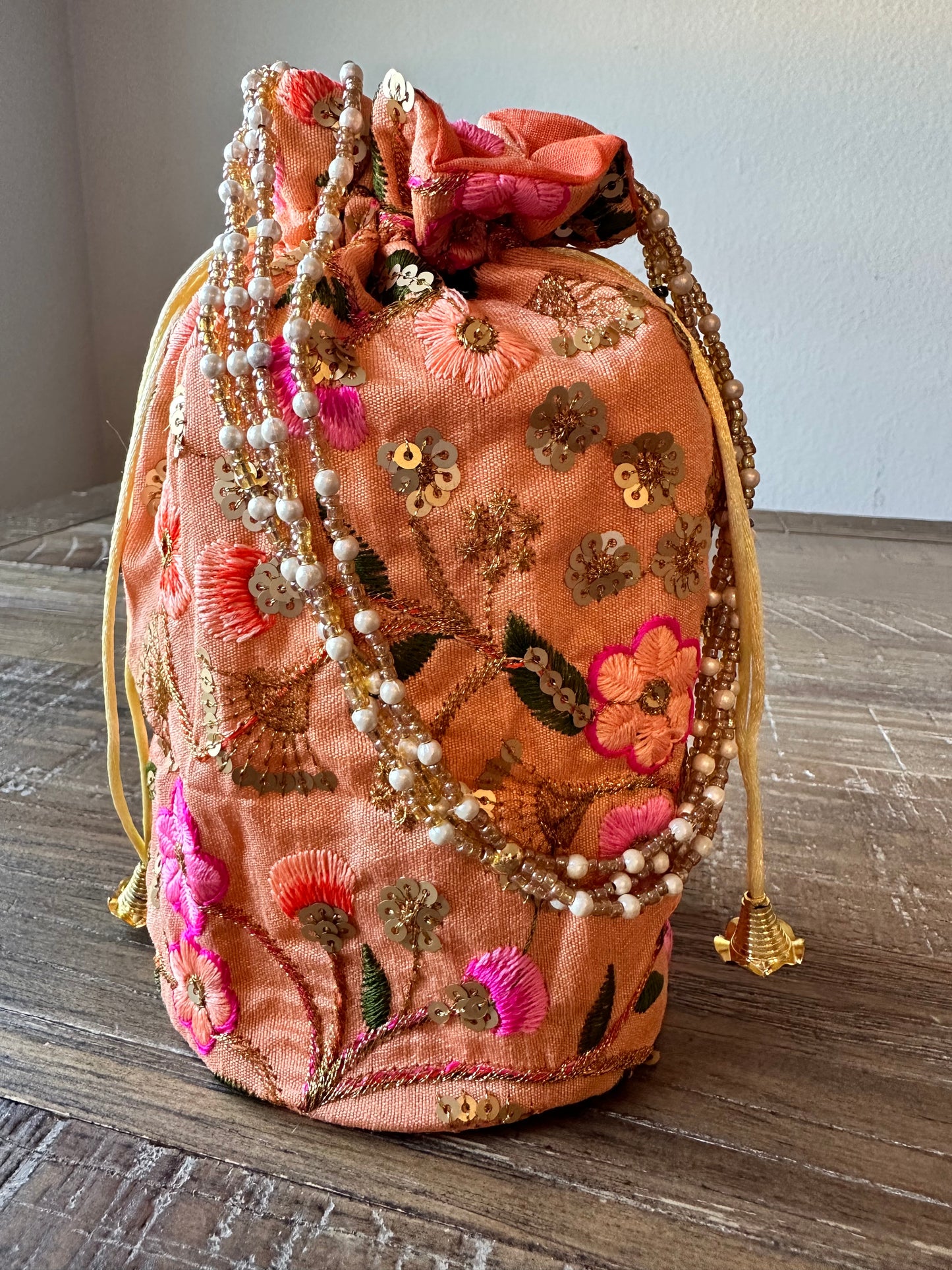 Embroidered Flowers Bucket Bag