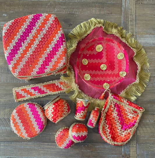 Orange and Pink Phulkari Maiyan Essentials Set