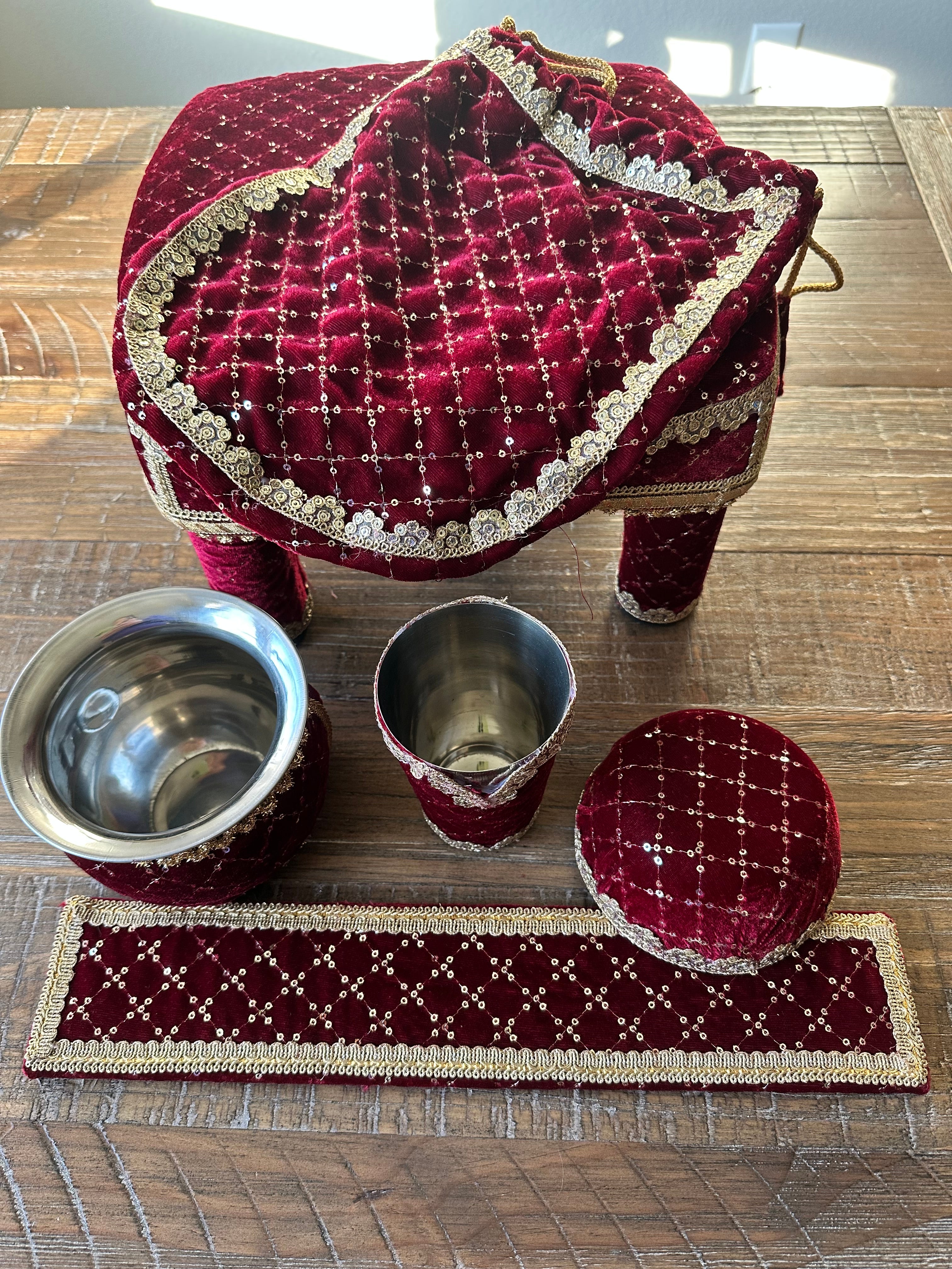 Maroon Maiyan Set | Haldi & Maiyan Ceremony Stool & Footrest – Kaur Bridal