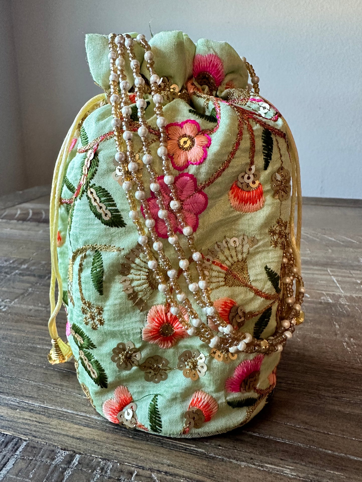 Embroidered Flowers Bucket Bag