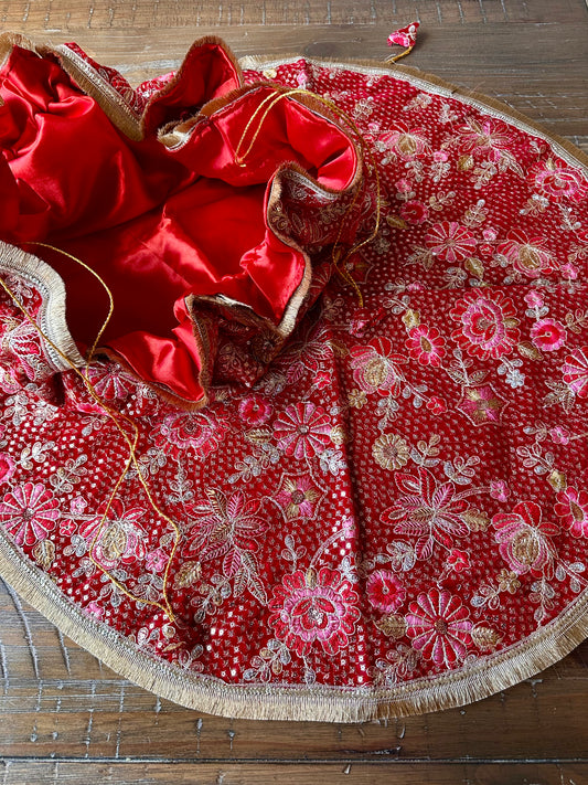 Simar Shagun Lap Potli Set | Dark Red Thread Work