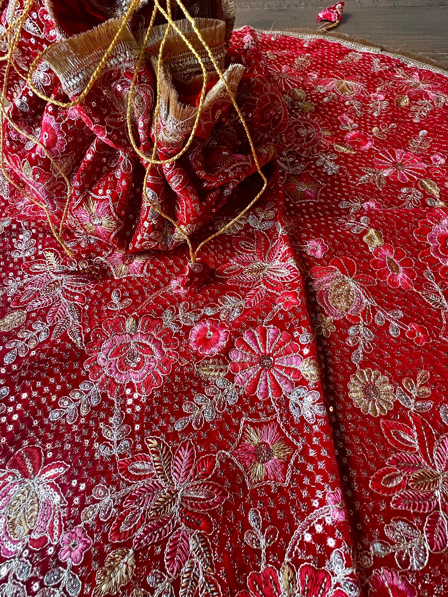 Simar Shagun Lap Potli Set | Dark Red Thread Work