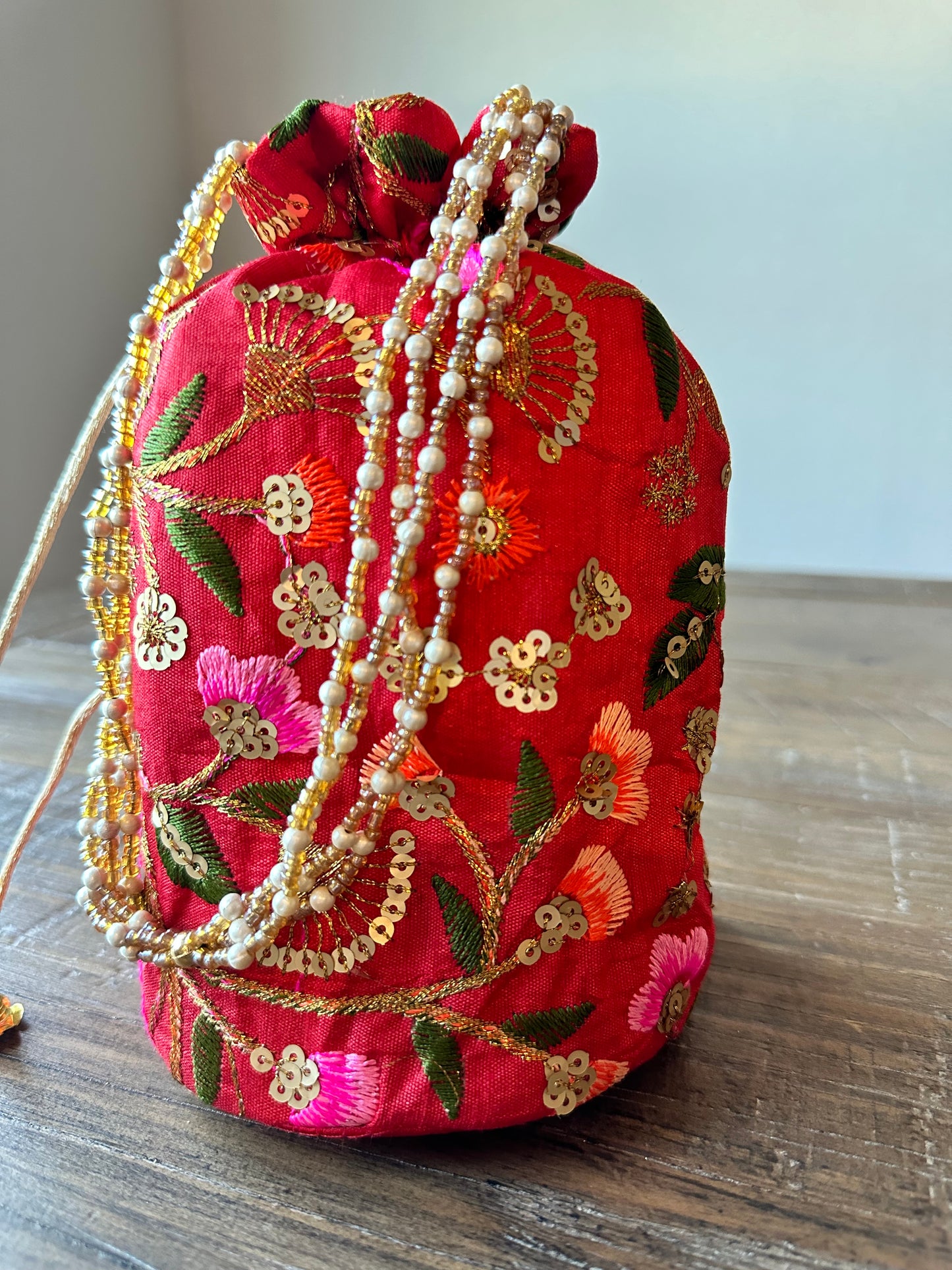 Embroidered Flowers Bucket Bag