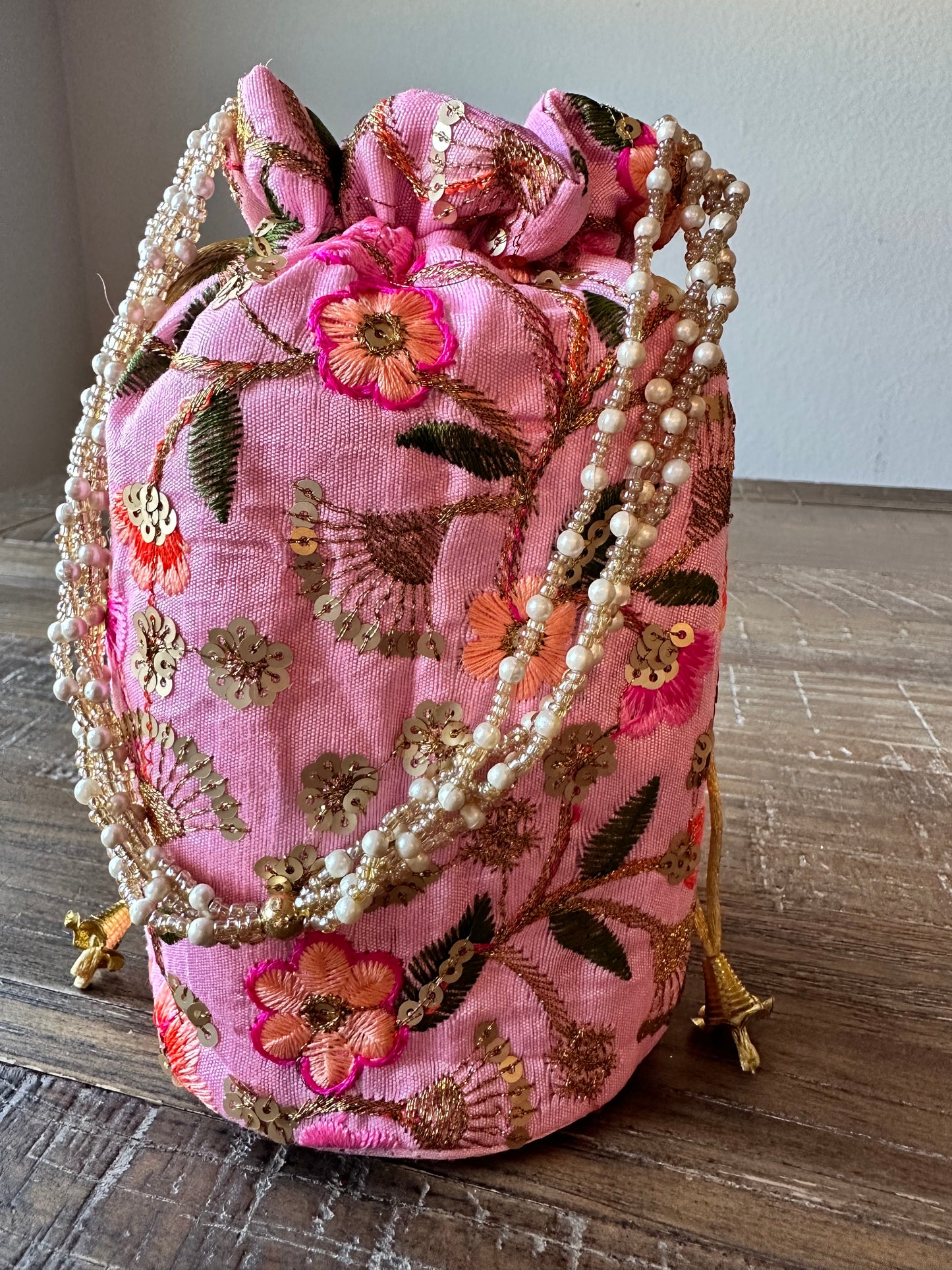 Embroidered Flowers Bucket Bag