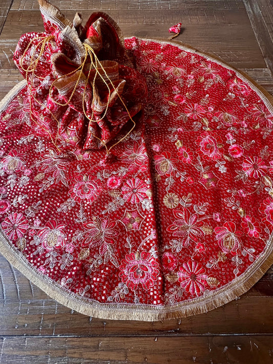 Simar Shagun Lap Potli Set | Dark Red Thread Work