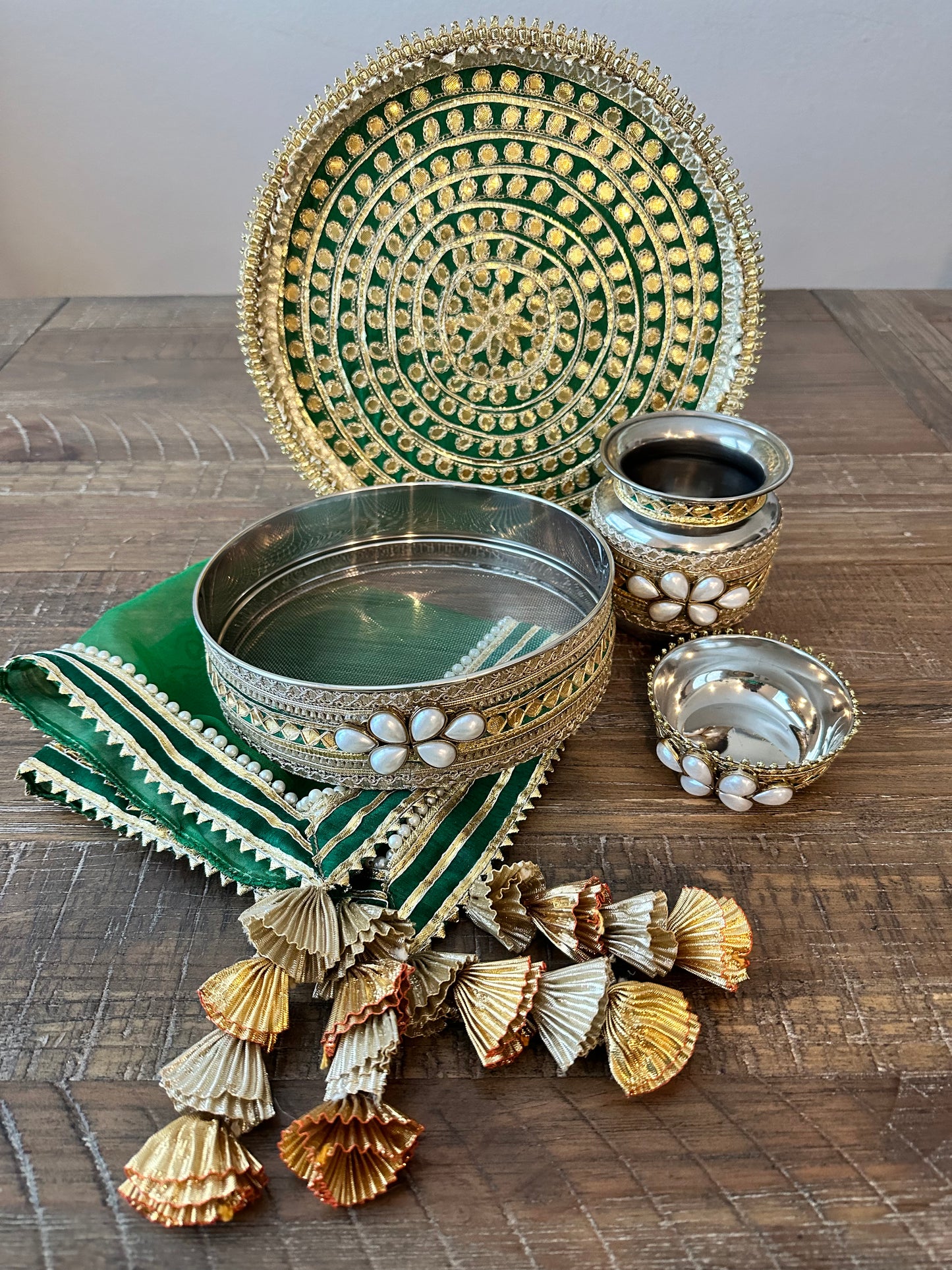 Gota and Pearl Karva Chauth Set - Kaur Bridal