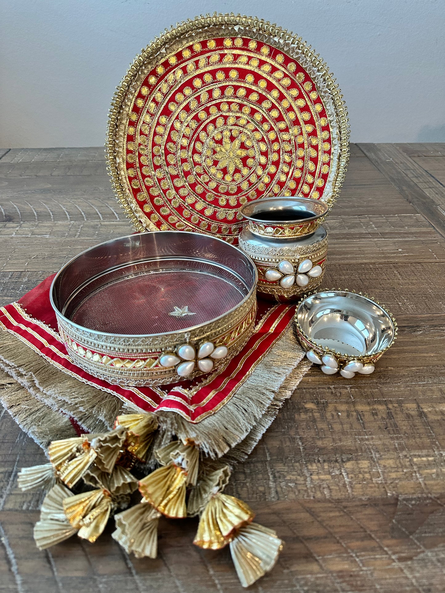 Gota and Pearl Karva Chauth Set - Kaur Bridal