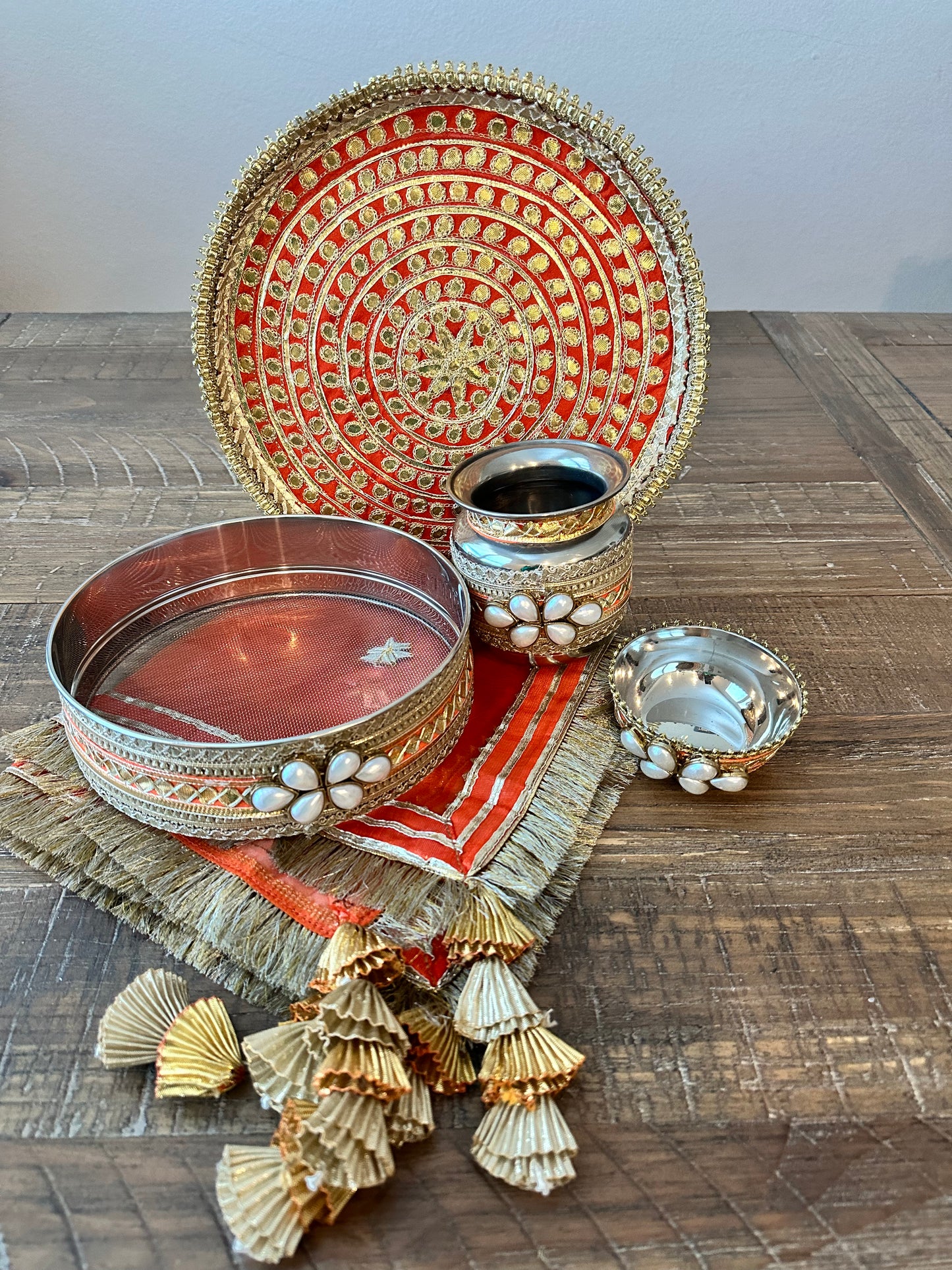 Gota and Pearl Karva Chauth Set - Kaur Bridal