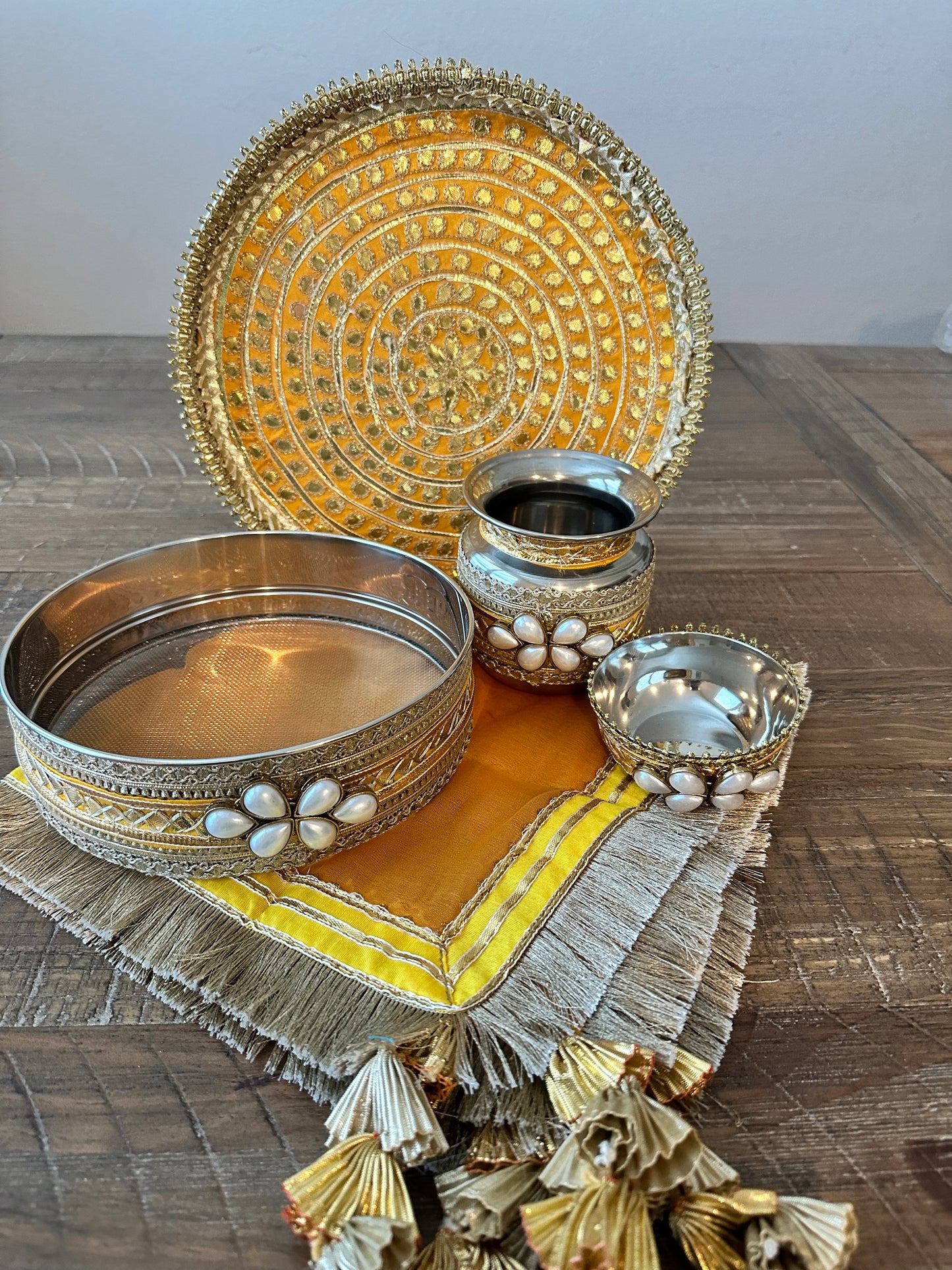 Gota and Pearl Karva Chauth Set - Kaur Bridal