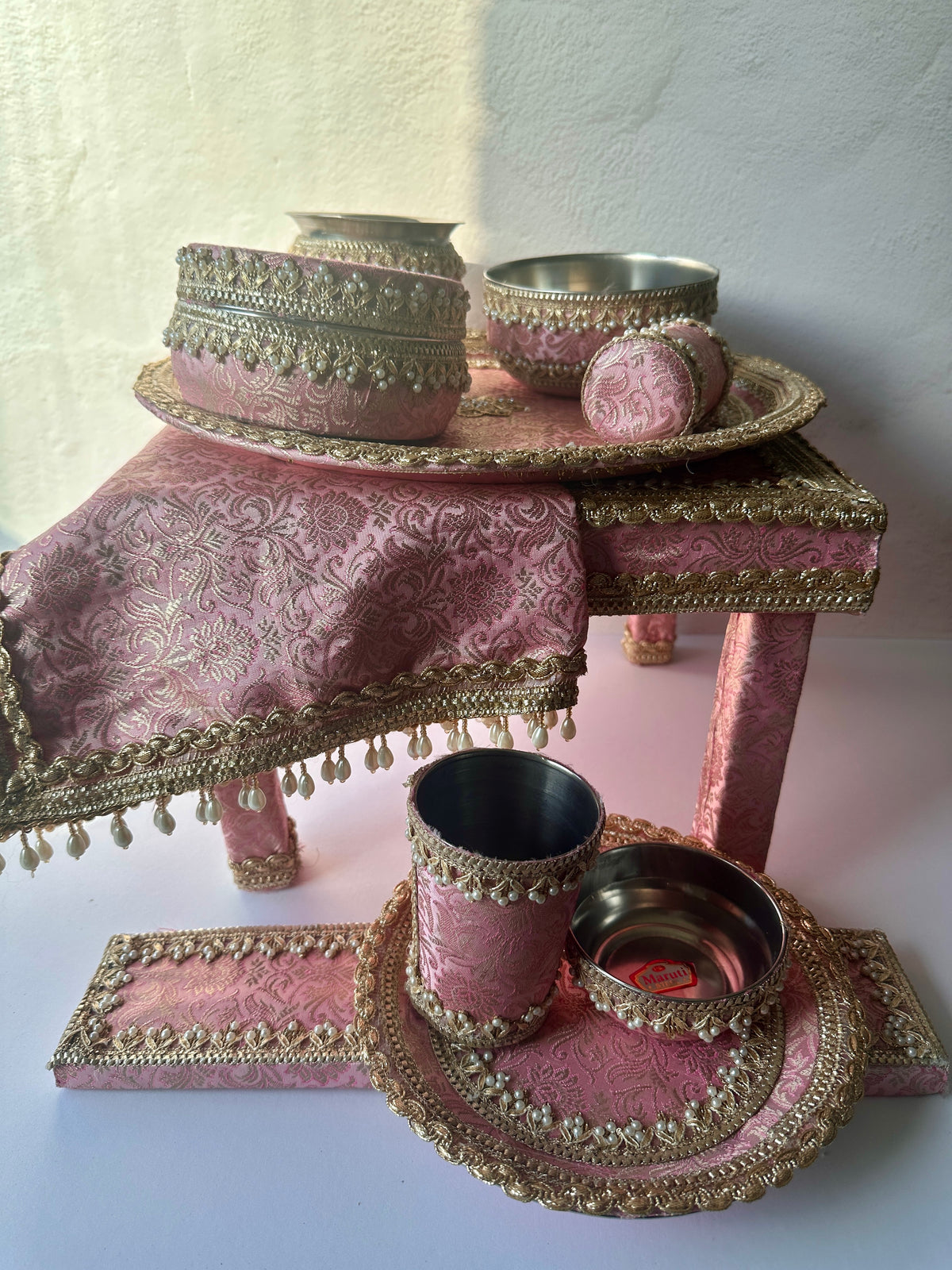 Brocade Pink Maiyaan Set | Haldi & Maiyan Ceremony Essentials