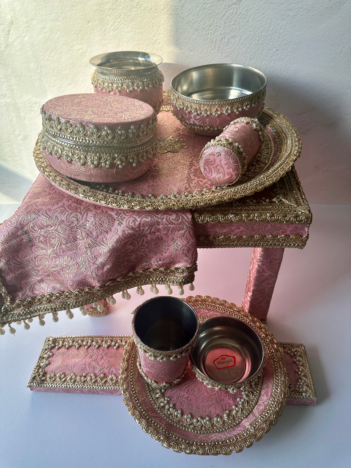 Brocade Pink Maiyaan Set | Haldi & Maiyan Ceremony Essentials