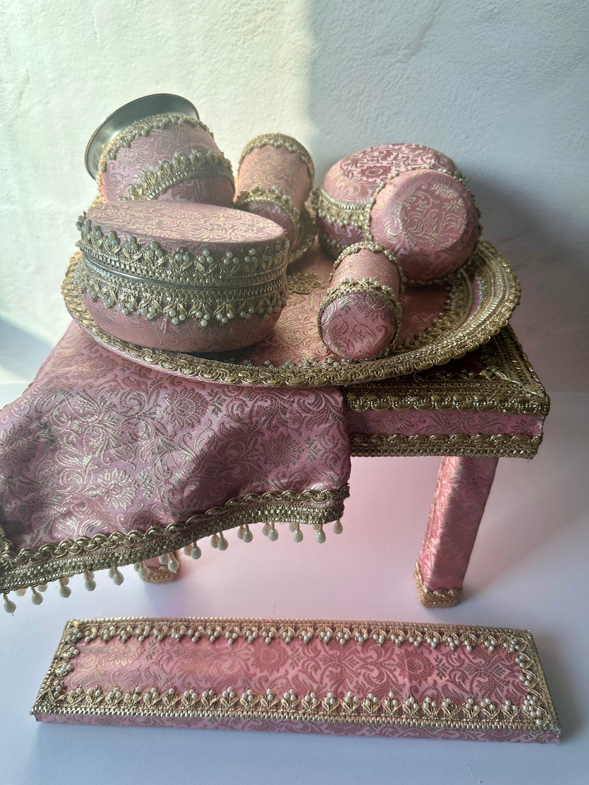 Brocade Pink Maiyaan Set | Haldi & Maiyan Ceremony Essentials