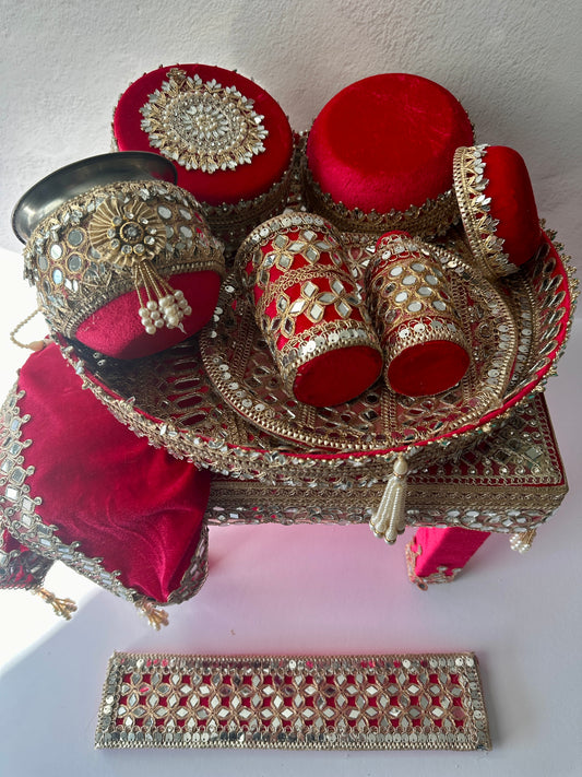 Red Velvet and Mirror Work Maiyaan Set | Haldi & Maiyan Ceremony Essentials (Copy)