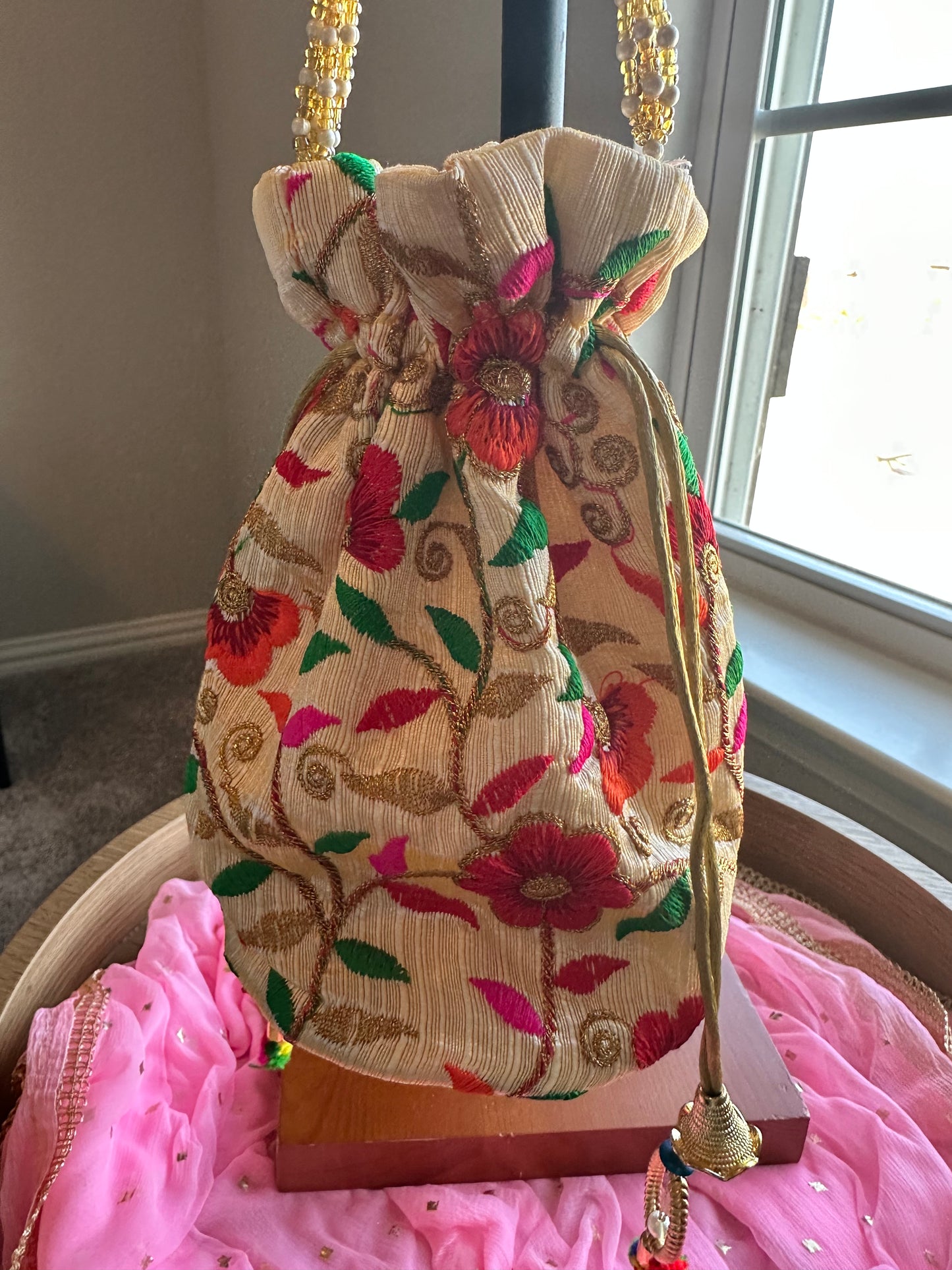 Embroidered Flowers Bucket Bag
