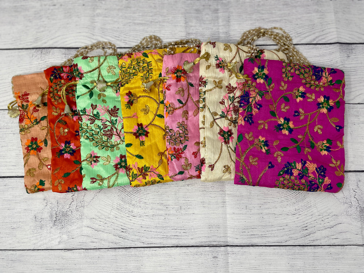 Floral Embroidery Potli Bag - 5 Pack - Kaur Bridal